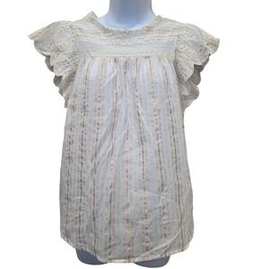 Good Hart Matilda Jane XS‎ Ruffle Sleeve Striped Eyelet Top Blouse